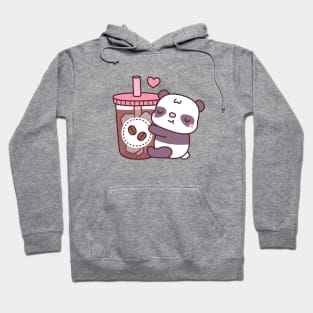 Cute Little Panda Bear Hugging Iced Coffee Hoodie